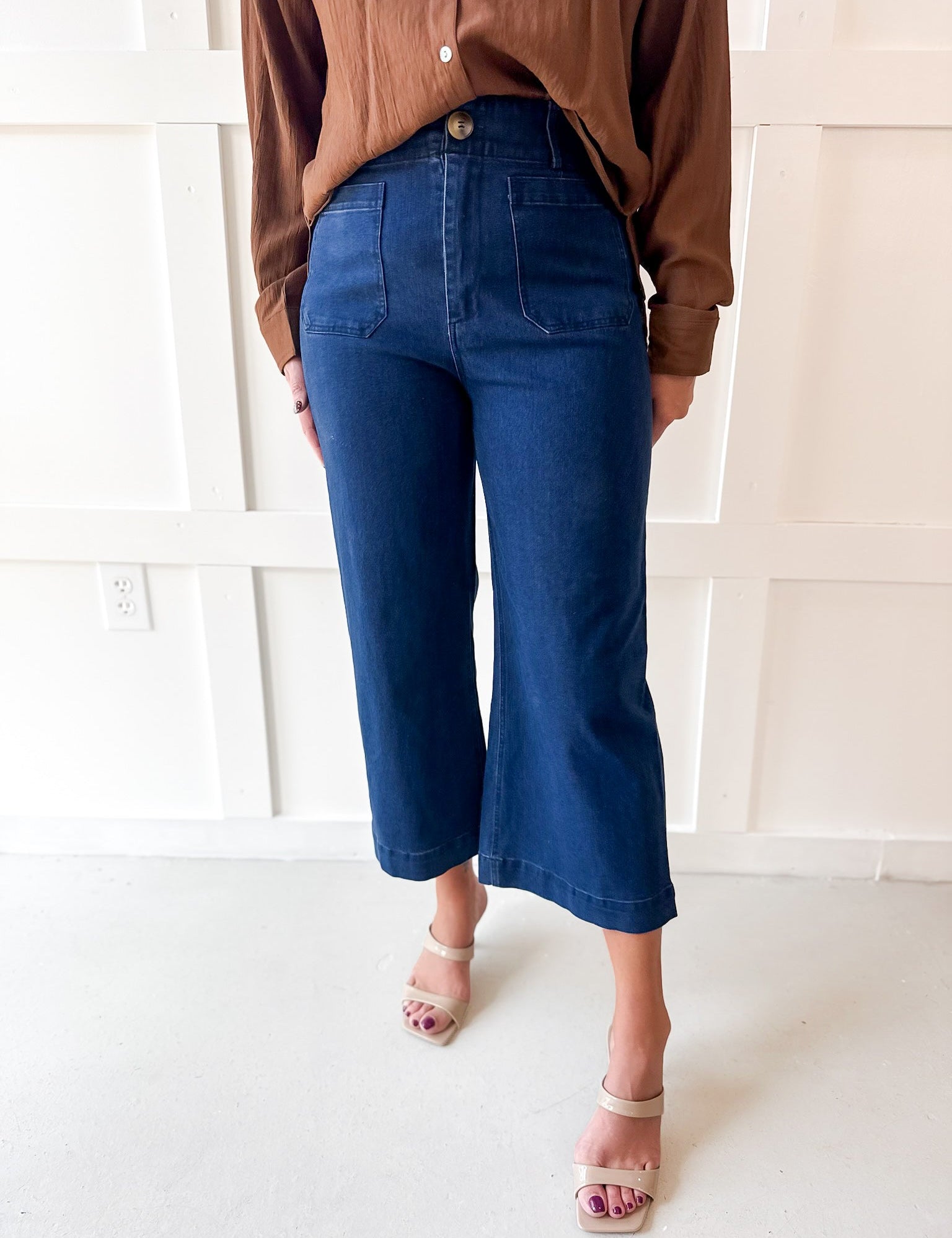 Denim High Rise Patch Pants
