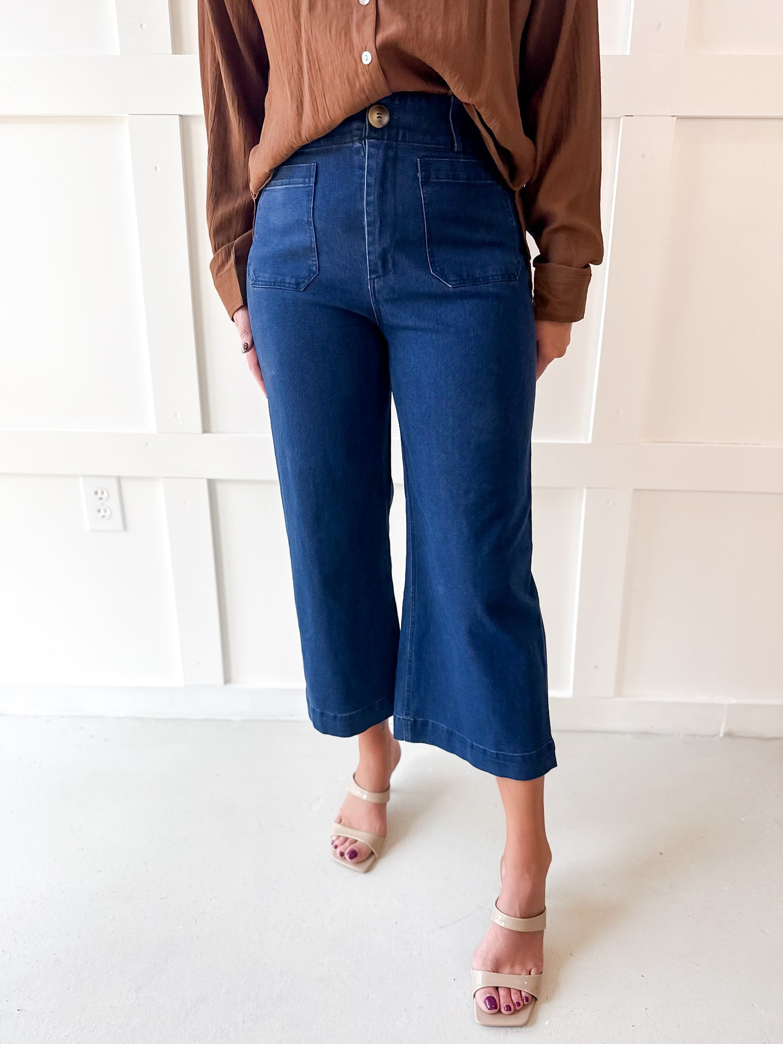 Denim High Rise Patch Pants