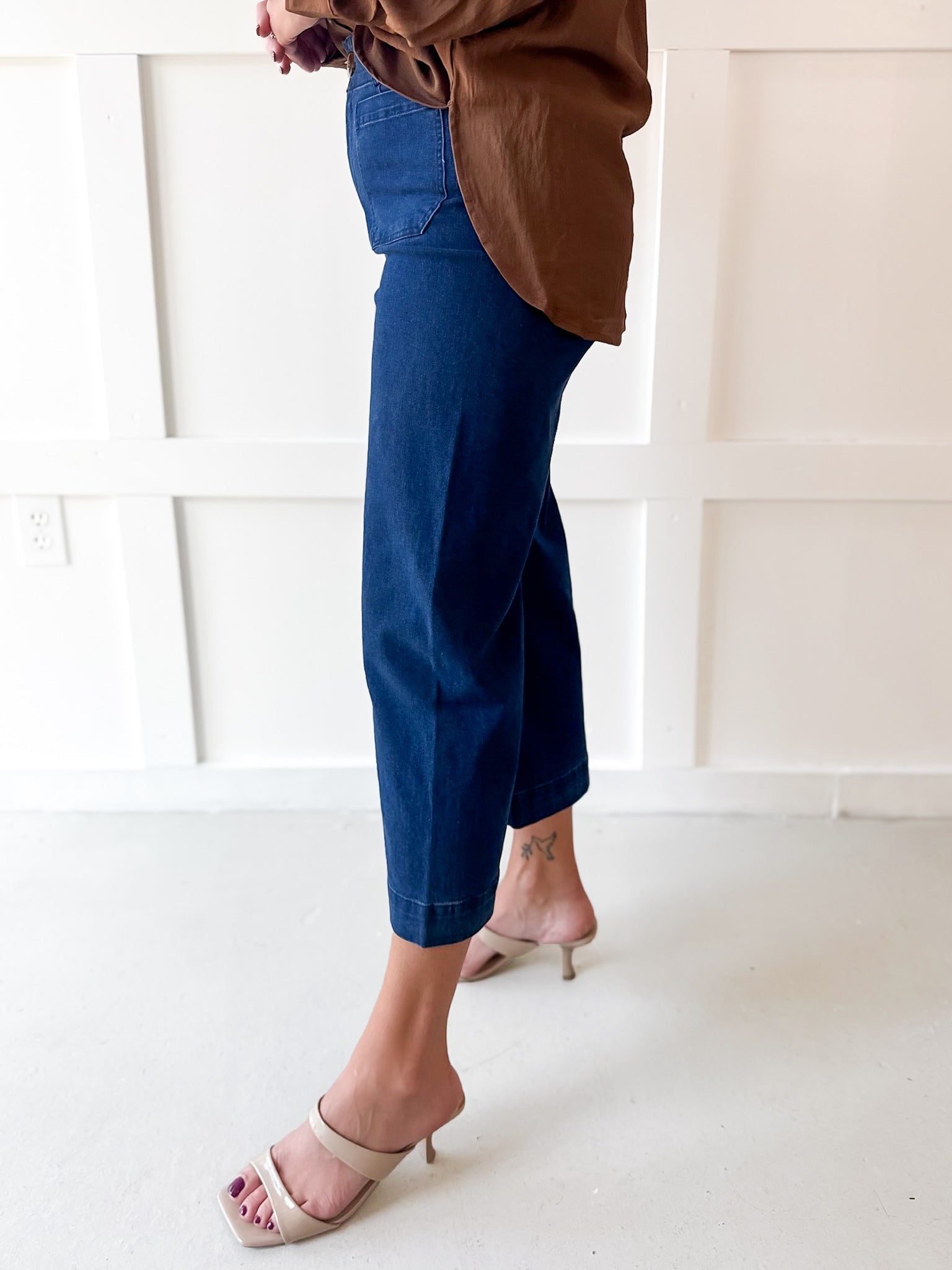 Denim High Rise Patch Pants