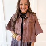 Denim Oversized Cape Jacket - Brown