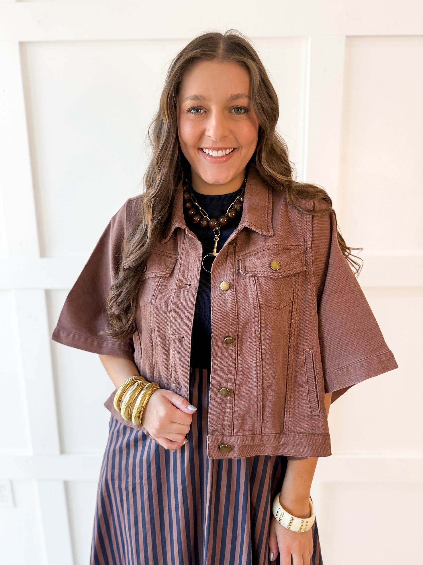 Denim Oversized Cape Jacket - Brown