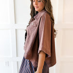 Denim Oversized Cape Jacket - Brown