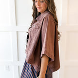 Denim Oversized Cape Jacket - Brown
