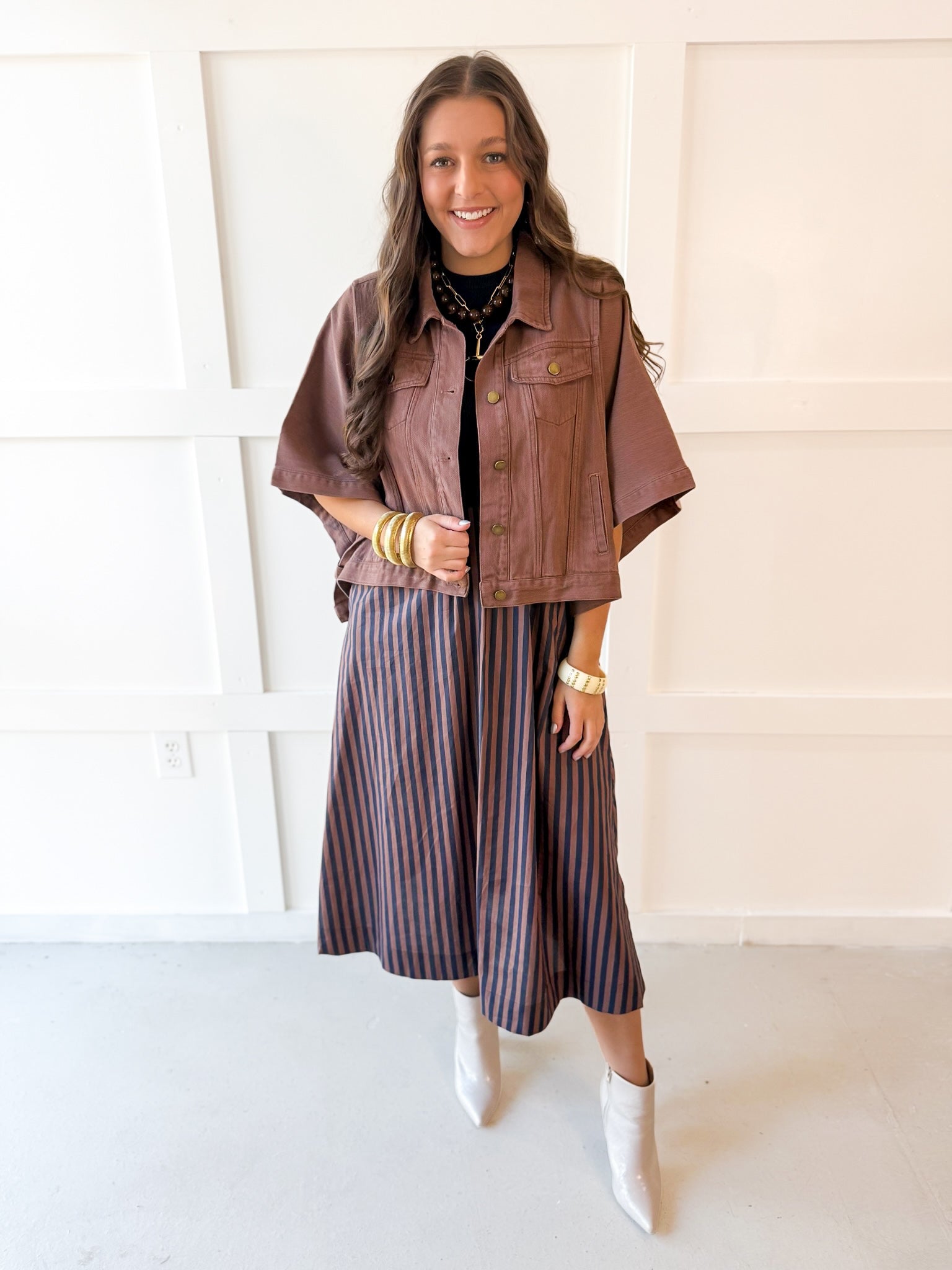 Denim Oversized Cape Jacket - Brown