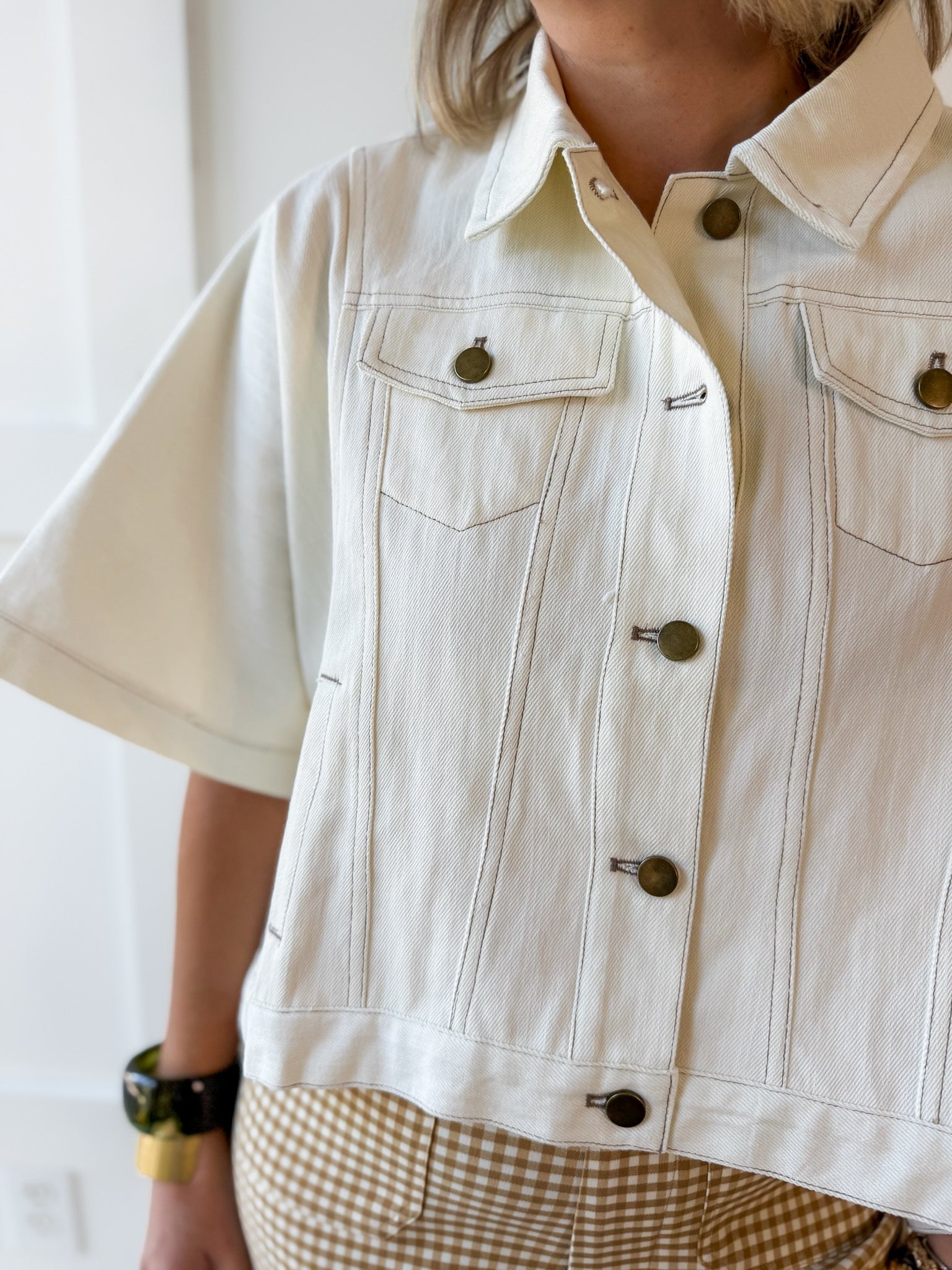 Denim Oversized Cape Jacket - Ecru