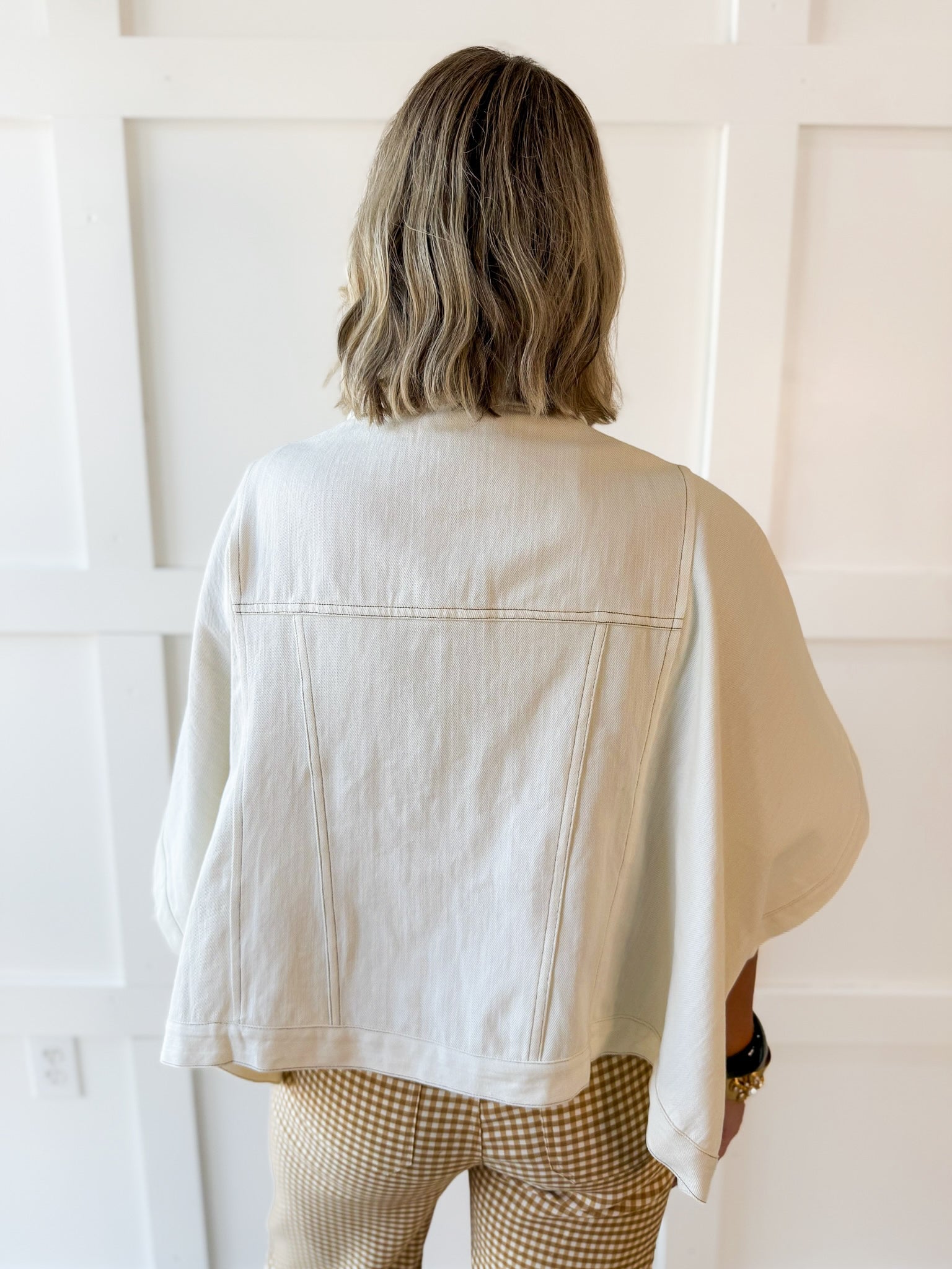 Denim Oversized Cape Jacket - Ecru