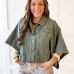 Denim Oversized Cape Jacket - Olive