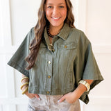 Denim Oversized Cape Jacket - Olive