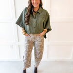 Denim Oversized Cape Jacket - Olive