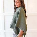 Denim Oversized Cape Jacket - Olive