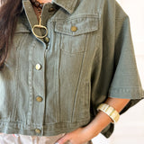 Denim Oversized Cape Jacket - Olive