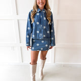 Denim Polka Dot Crop Jacket