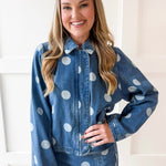 Denim Polka Dot Crop Jacket