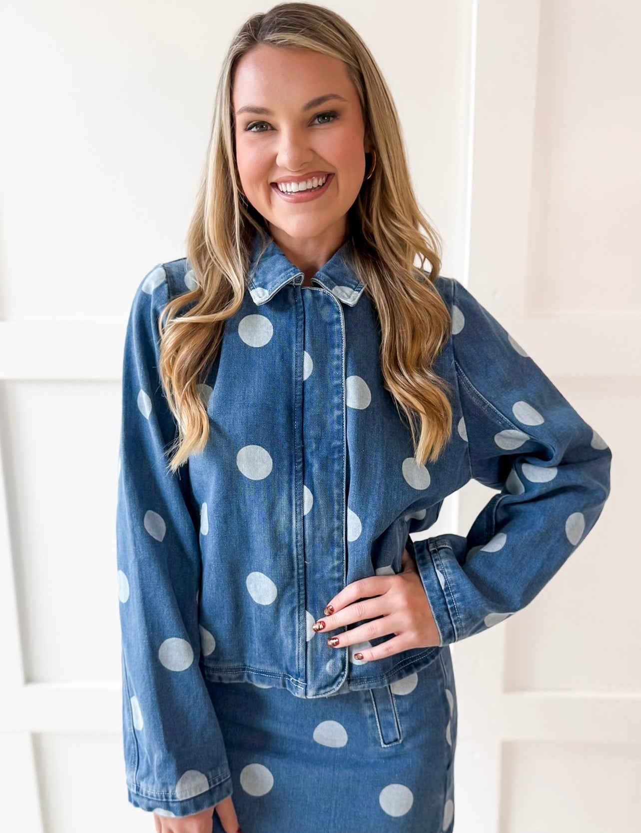 Denim Polka Dot Crop Jacket