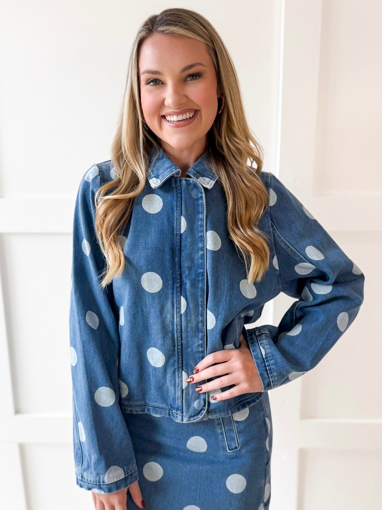 Denim Polka Dot Crop Jacket