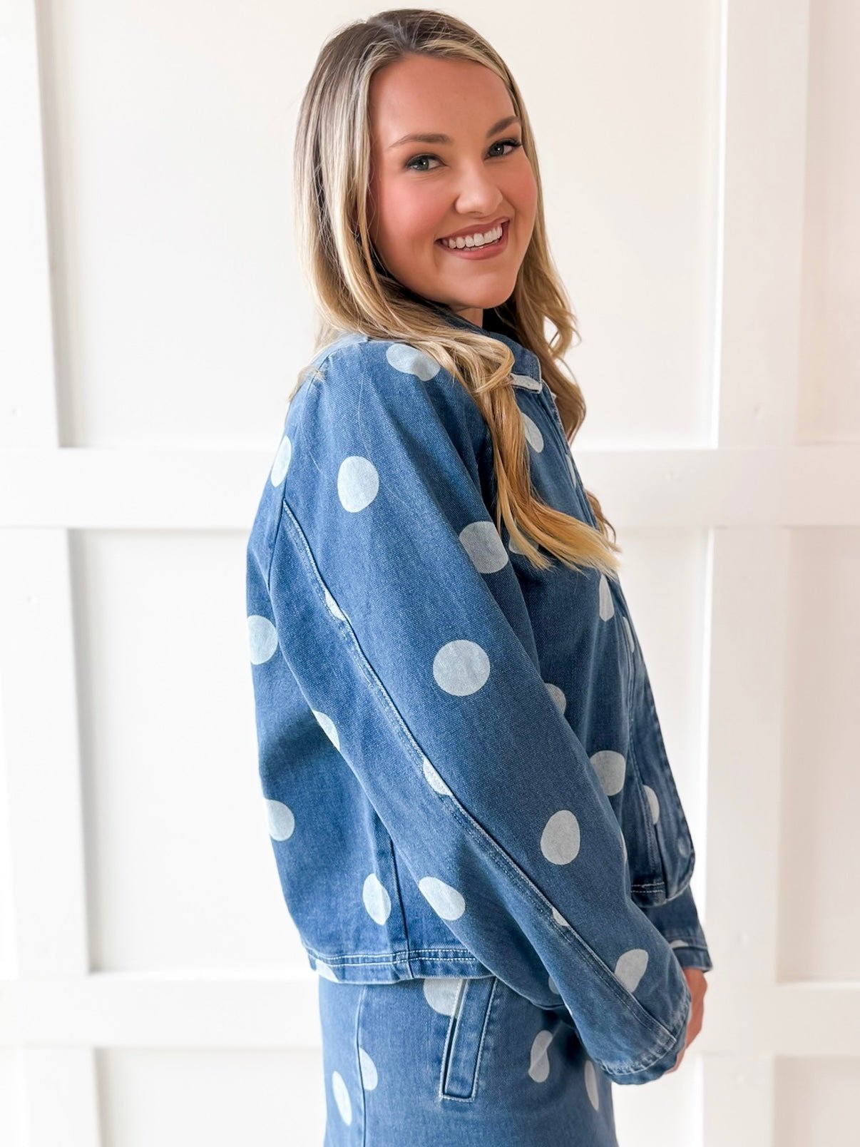 Denim Polka Dot Crop Jacket
