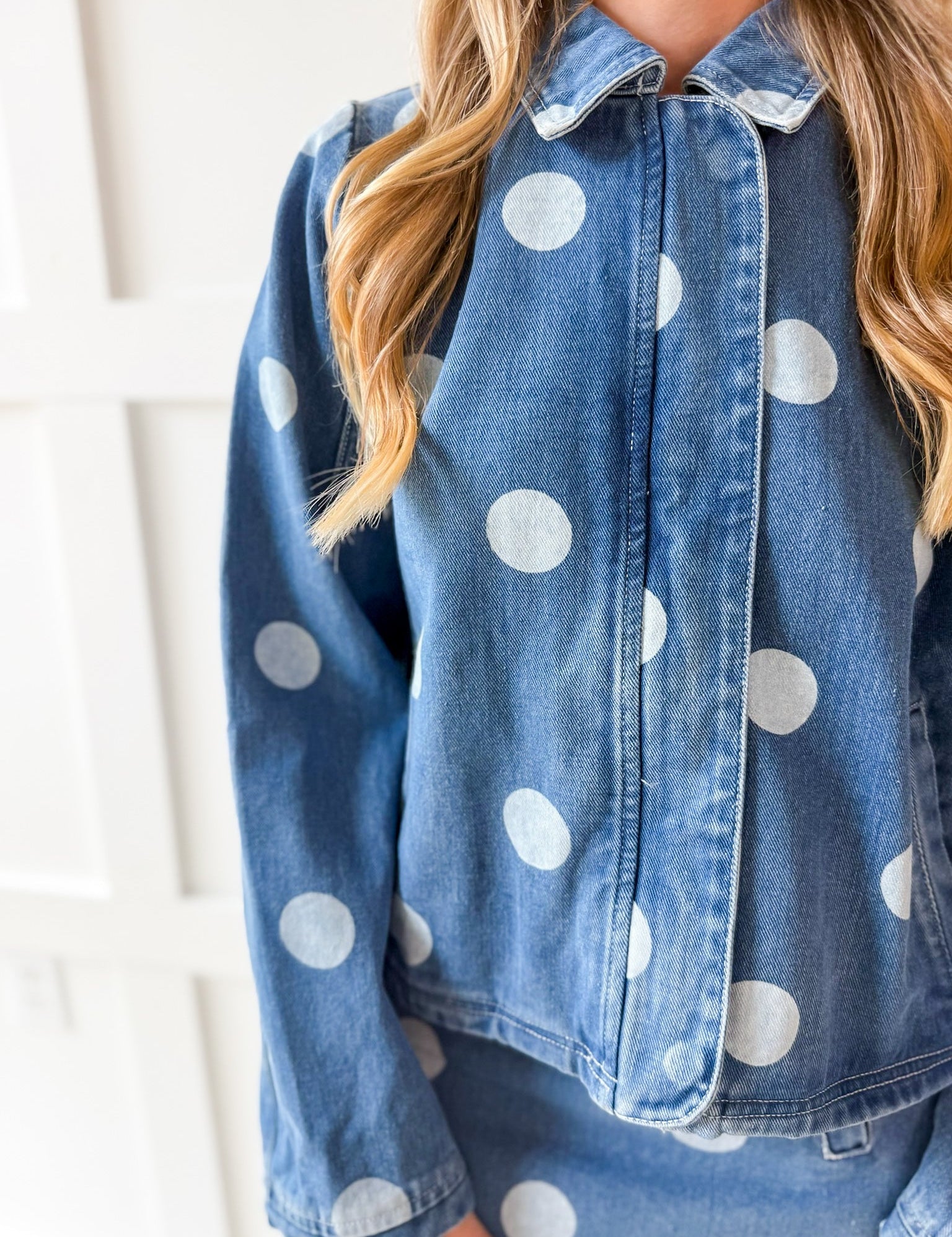 Denim Polka Dot Crop Jacket