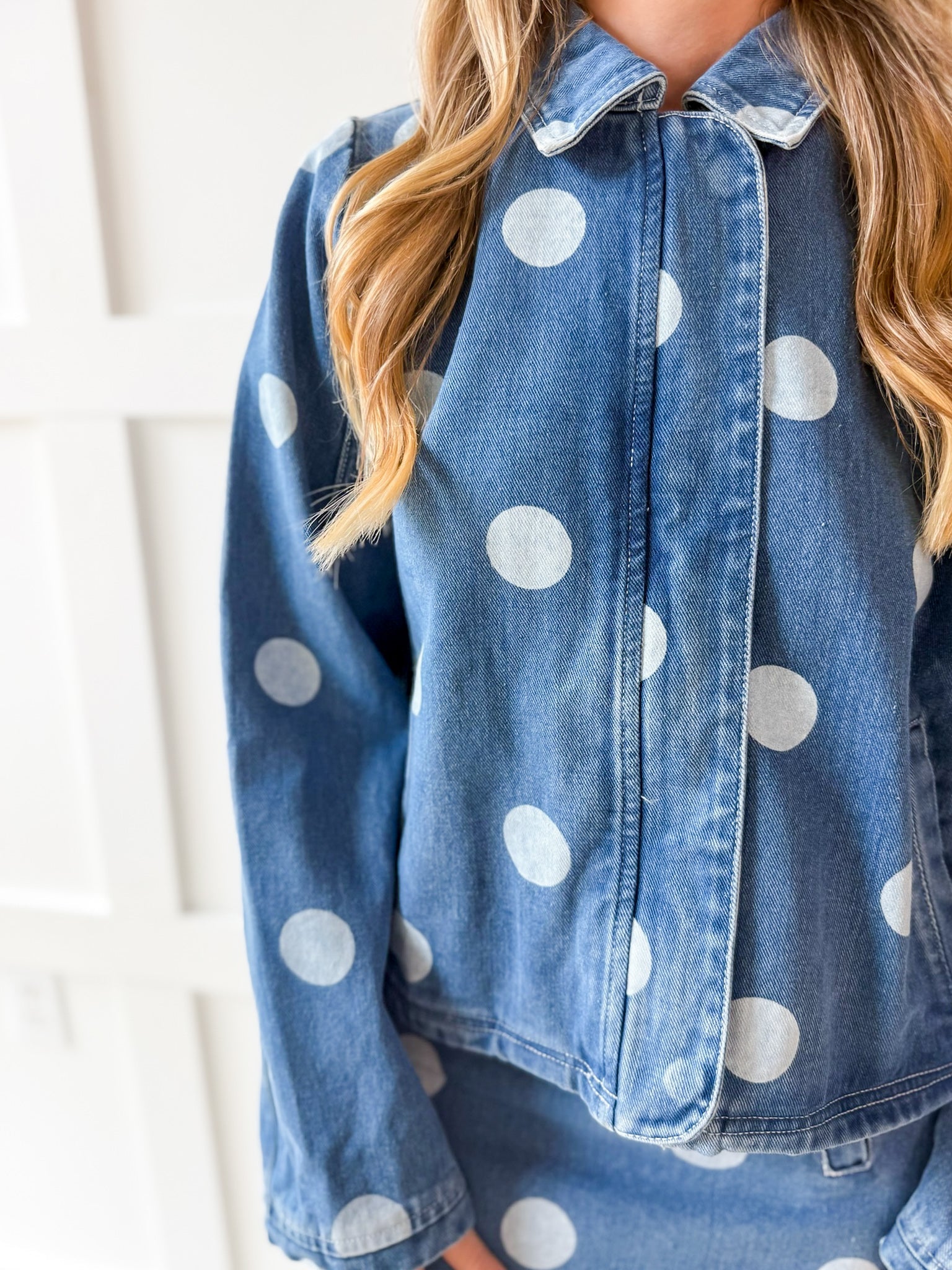 Denim Polka Dot Crop Jacket