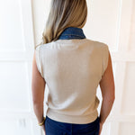 Denim Tie Neck Sleeveless Knit Top