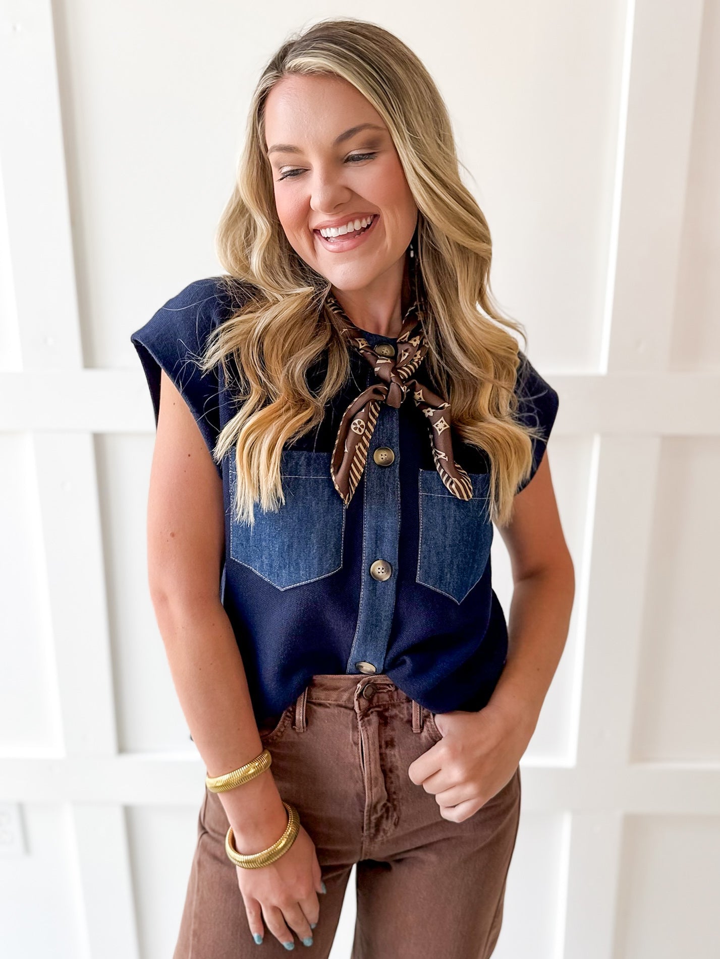 Denim Trench Pocket Top