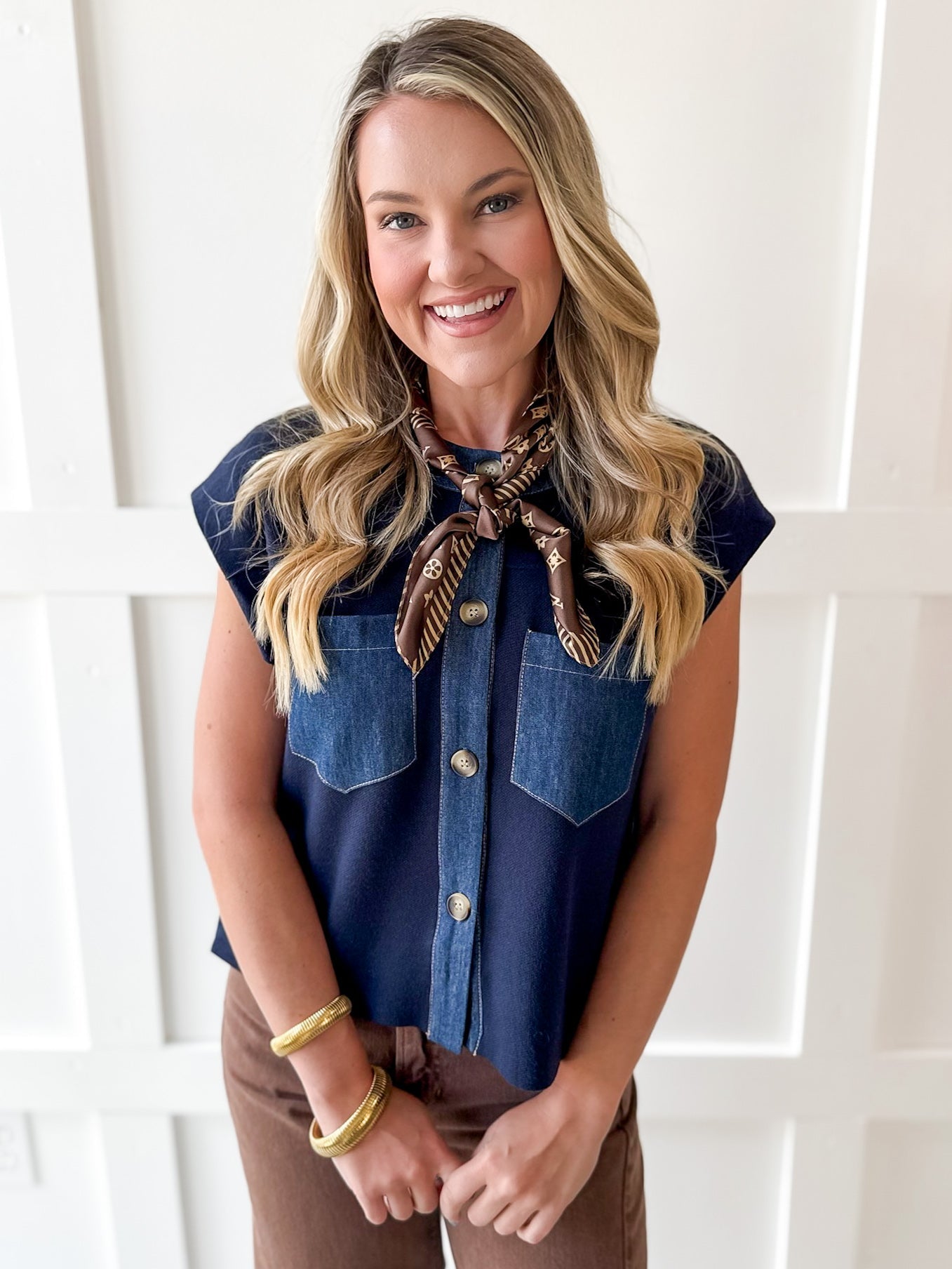 Denim Trench Pocket Top