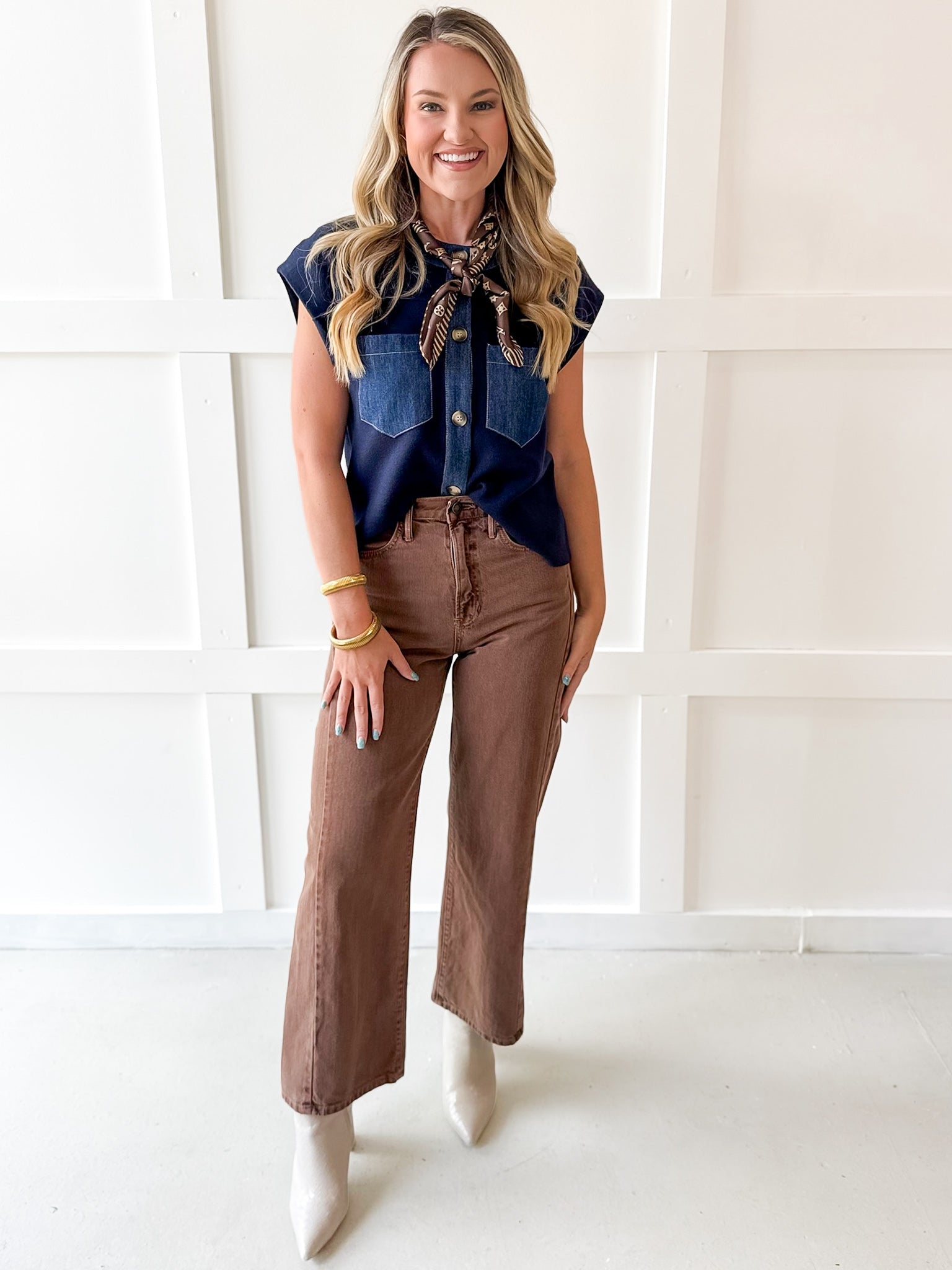Denim Trench Pocket Top
