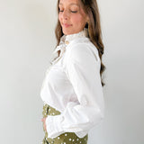 Diagonal Button Closure Blouse - White