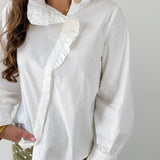 Diagonal Button Closure Blouse - White