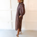 Ditsy Print Puff Sleeve Dress - Navy