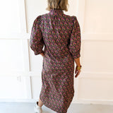Ditsy Print Puff Sleeve Dress - Navy