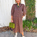 Ditsy Print Puff Sleeve Dress - Navy