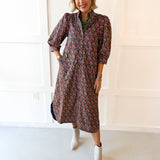 Ditsy Print Puff Sleeve Dress - Navy