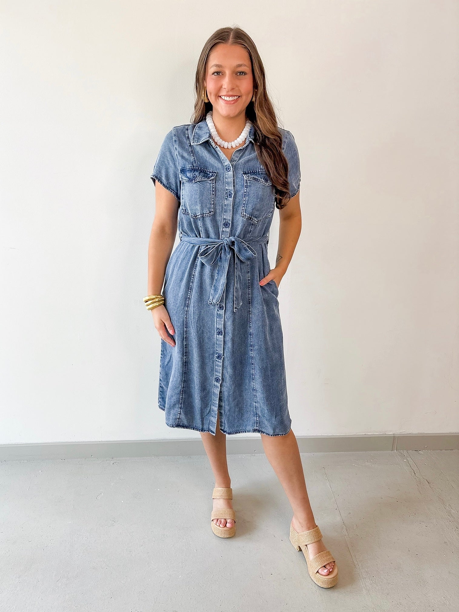 Dolene Button Up Midi Shirt Dress