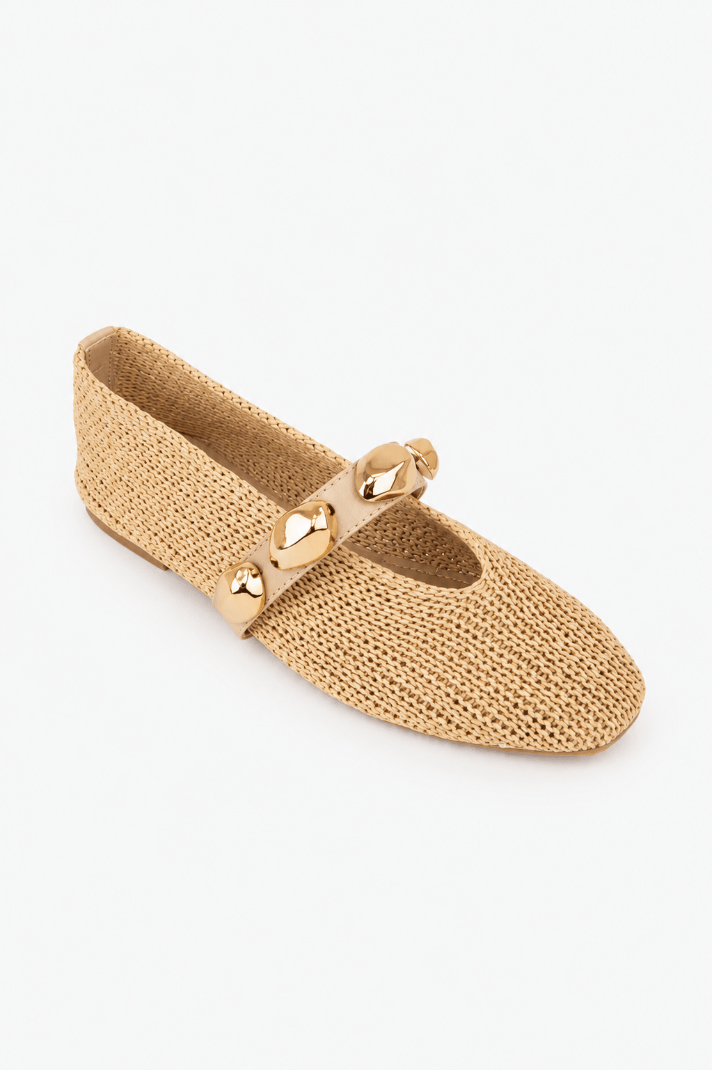 Dorothy Woven Texture Square Toe Flat - Nude