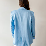 Double Breast Linen Blend Blazer - Blue