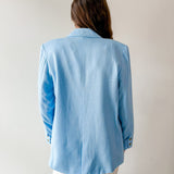 Double Breast Linen Blend Blazer - Blue