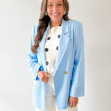 Double Breast Linen Blend Blazer - Blue