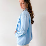 Double Breast Linen Blend Blazer - Blue