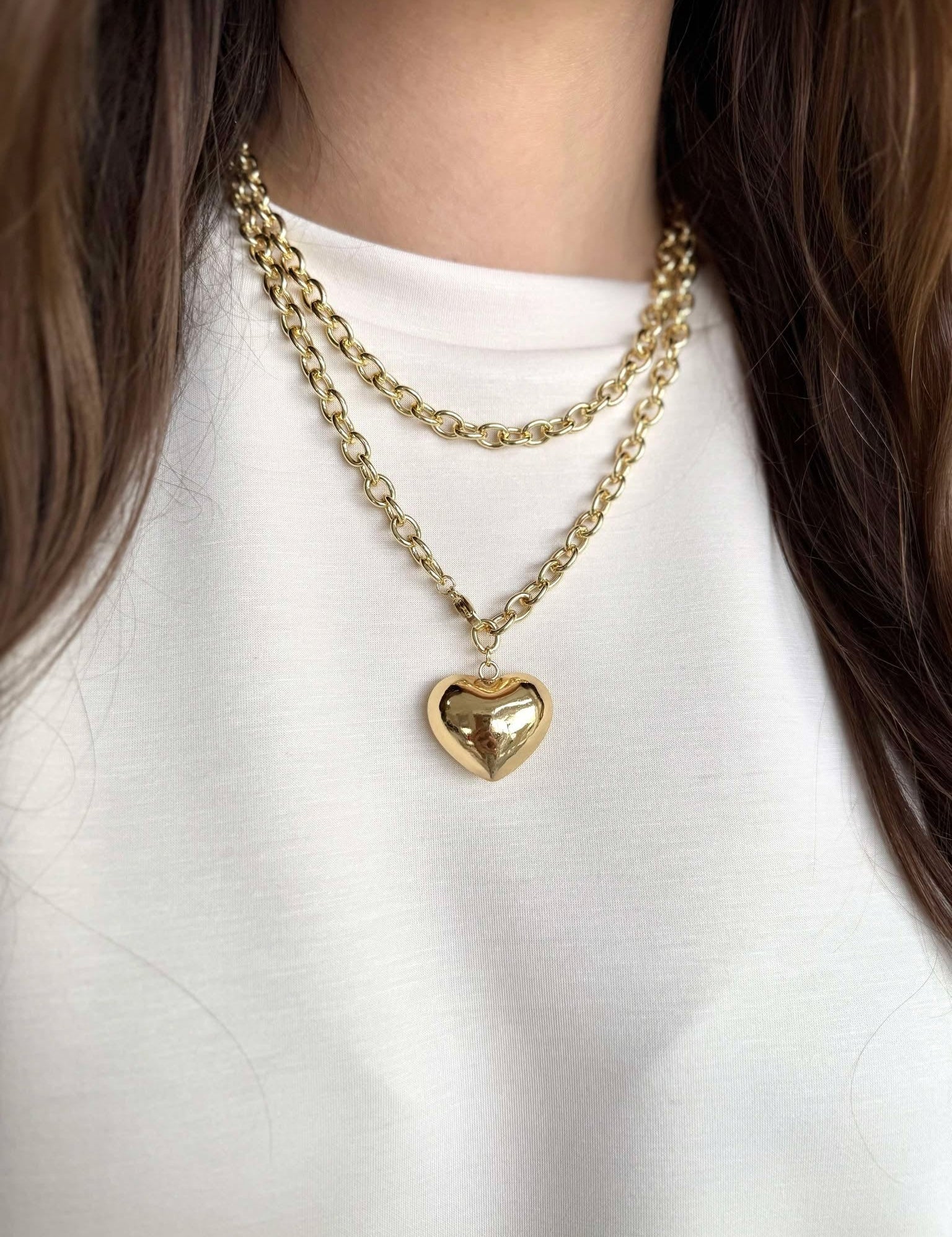 Double Wrap Gold Heart Pendant Necklace