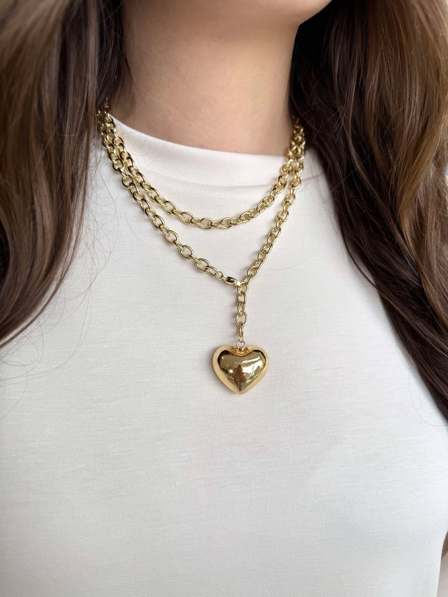 Double Wrap Gold Heart Pendant Necklace