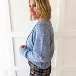 Drawstring Crew Sweater - Blue