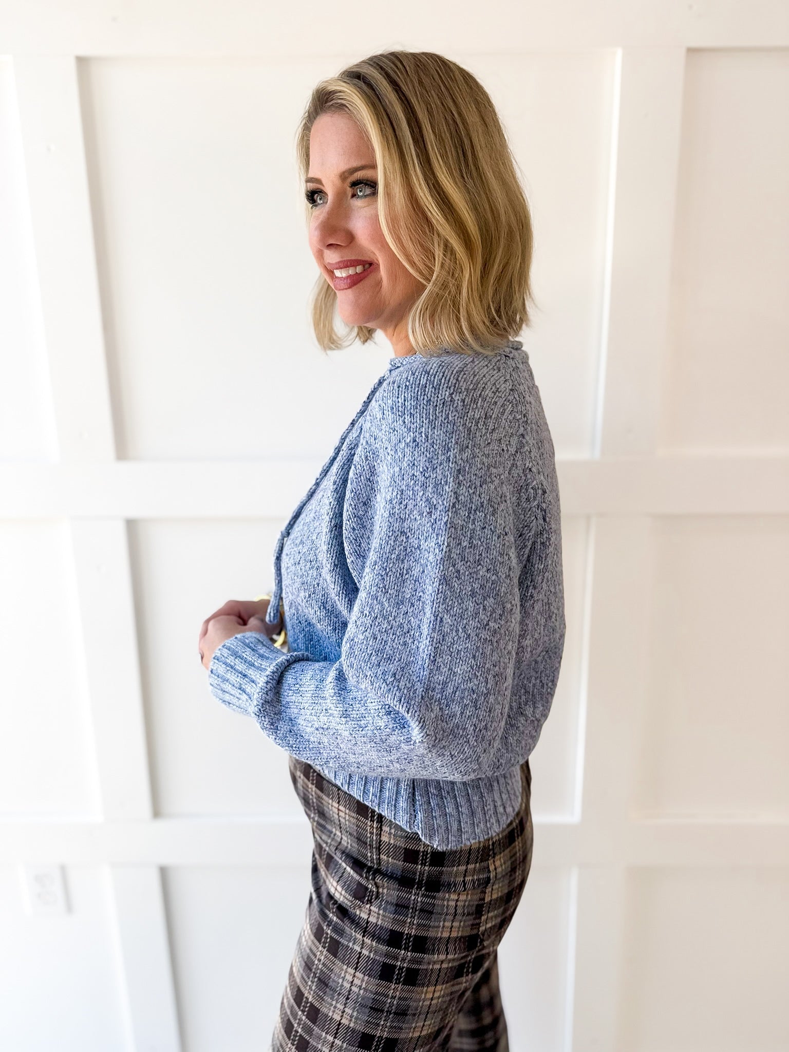 Drawstring Crew Sweater - Blue