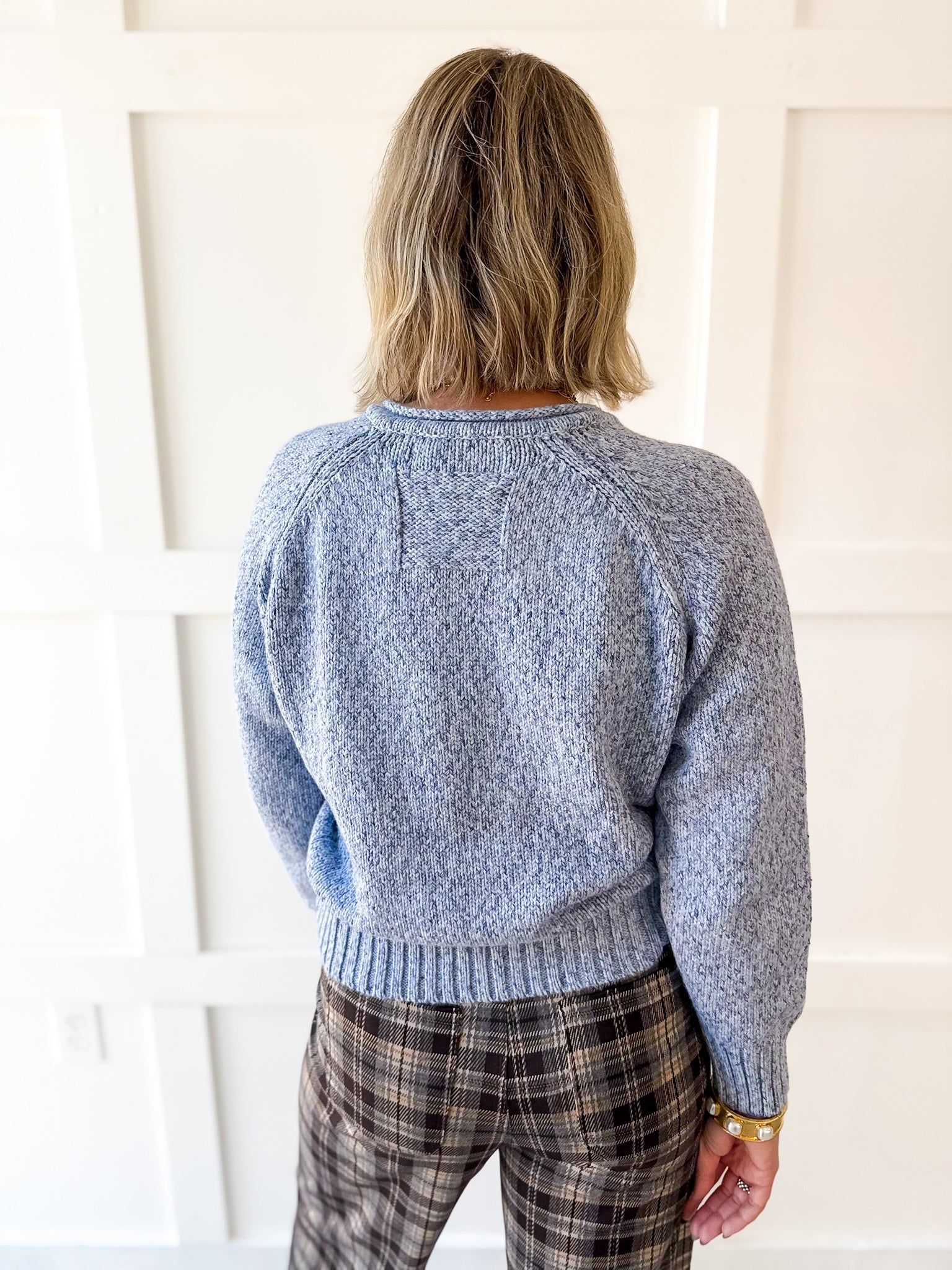 Drawstring Crew Sweater - Blue