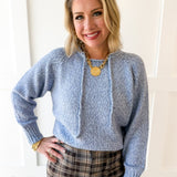 Drawstring Crew Sweater - Blue