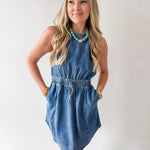 Drawstring Waist Denim Dress
