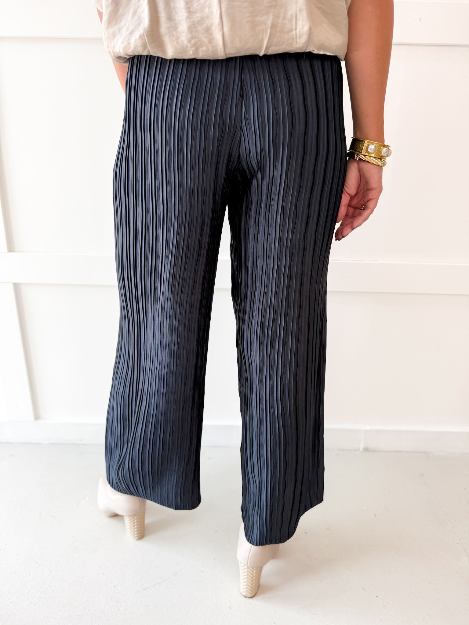 Drawstring Waist Pants - Navy