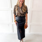 Drop Shoulder Metaillic Leopard Top- Black