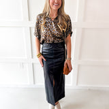 Drop Shoulder Metaillic Leopard Top- Black