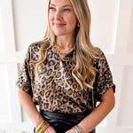 Drop Shoulder Metaillic Leopard Top- Black