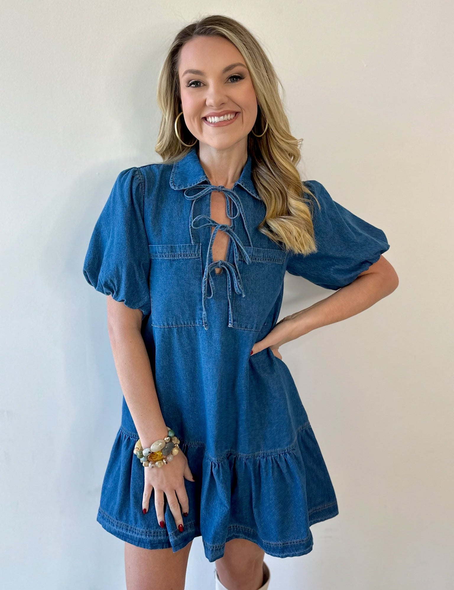 Drop Waist Denim Mini Dress